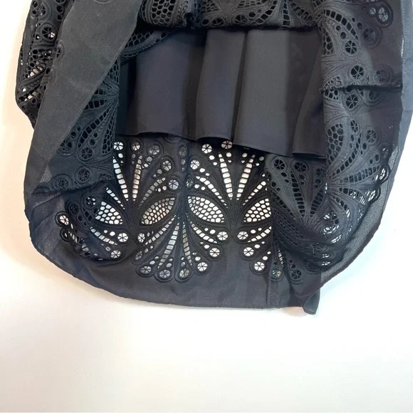 NWT Shoshanna Ari Laser Cut Midi Eyelet Dress Black Size 2 - Picture 11 of 16
